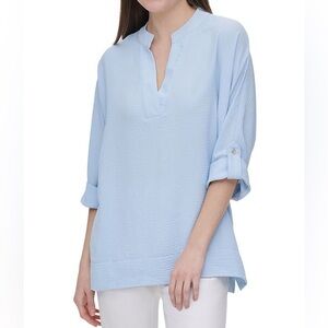 Calvin Klein | Light Blue Roll-Tab Sleeve Popover Tunic Blouse